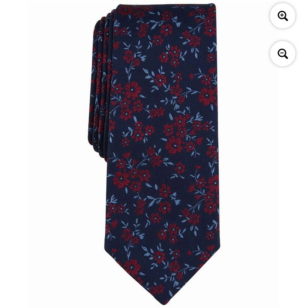 Neckties BAR III Designer FLORAL Burgundy Mens Polyester/Silk Skinny NWT